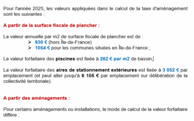 La taxe d’aménagement : Valeurs forfaitaires pour 2025.